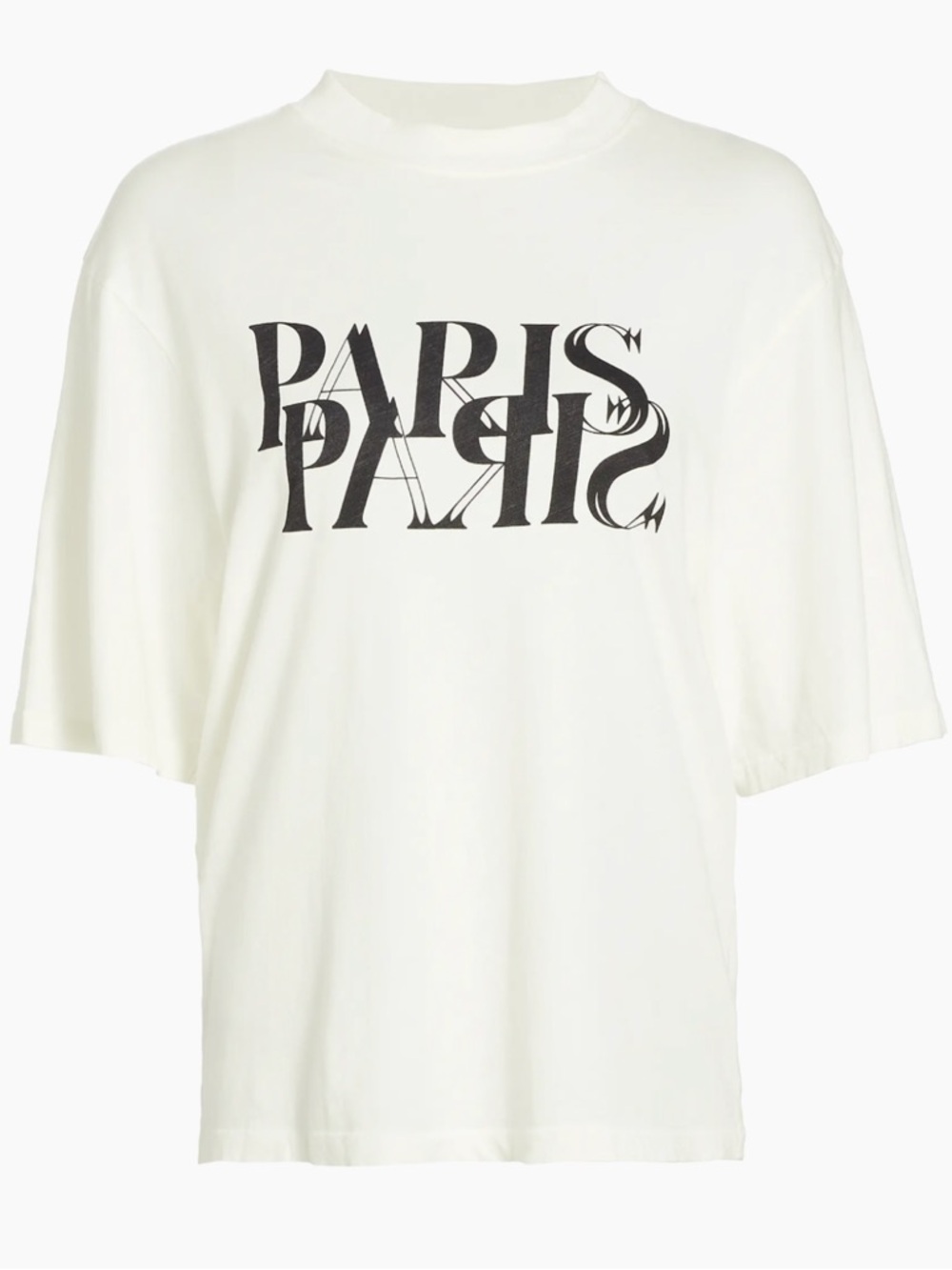 Anine Bing Cream Graphic Tee with Black Text Paris Paris